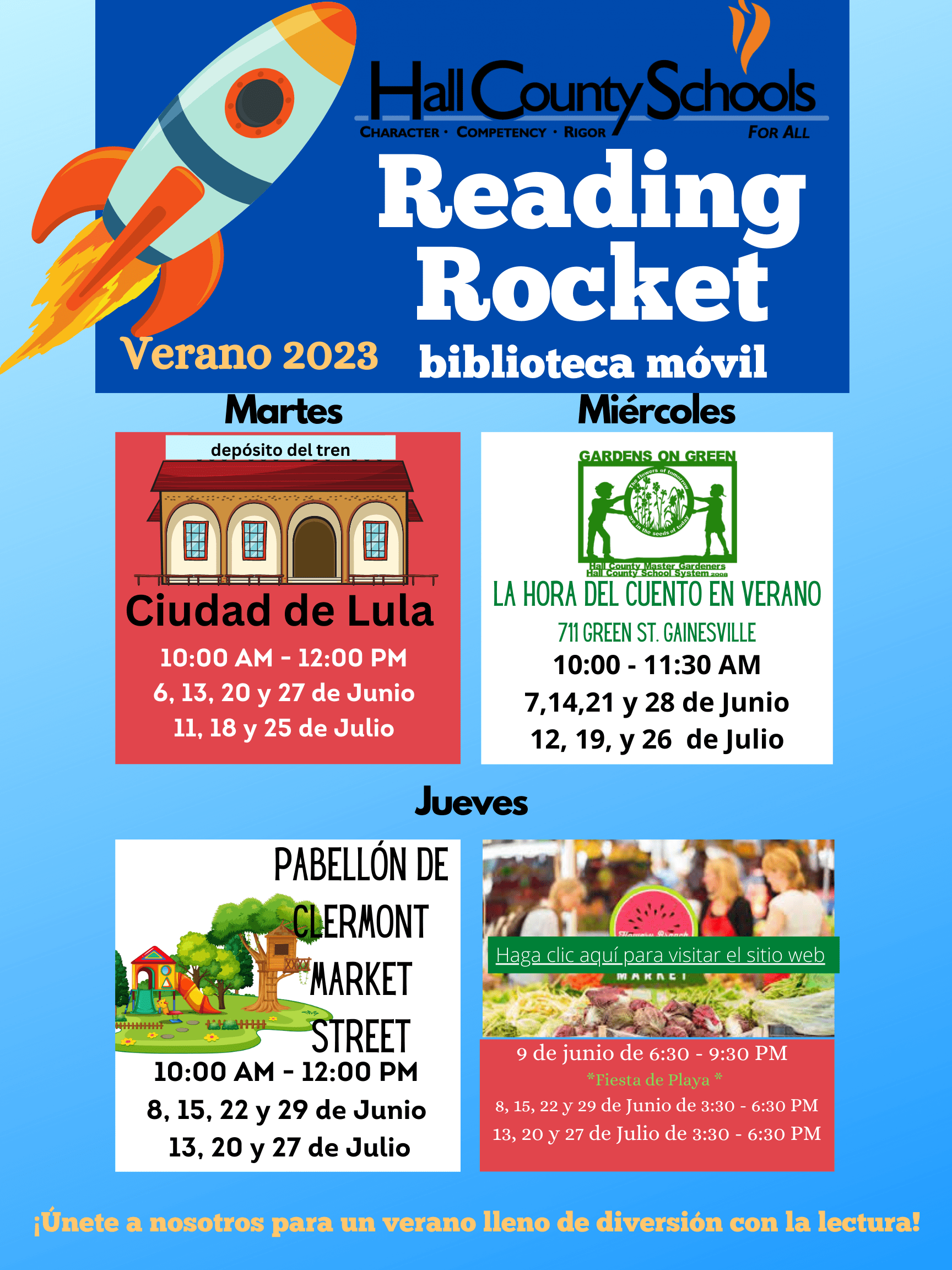 Lugares, fechas y horarios de Reading Rocket en español